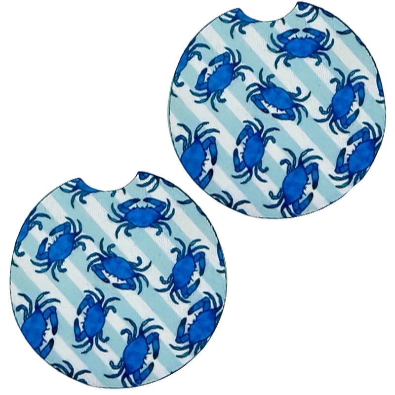 Blue Crab Stripe Car Coasters Set of 2