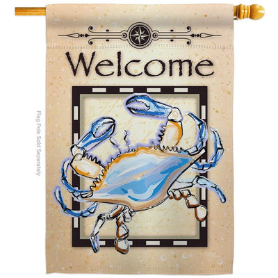 Blue Crab Welcome House Flag on Pole (not included)