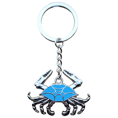 key ring with a blue shell crab and moveable chrome look legs