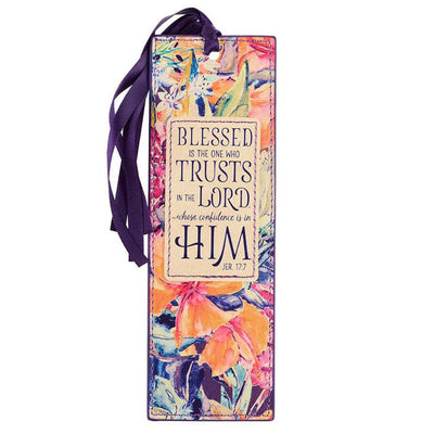 Blessed is the one who trusts in the LORD, whose confidence is in Him. Jeremiah 17:7. Faux Leather Bookmark