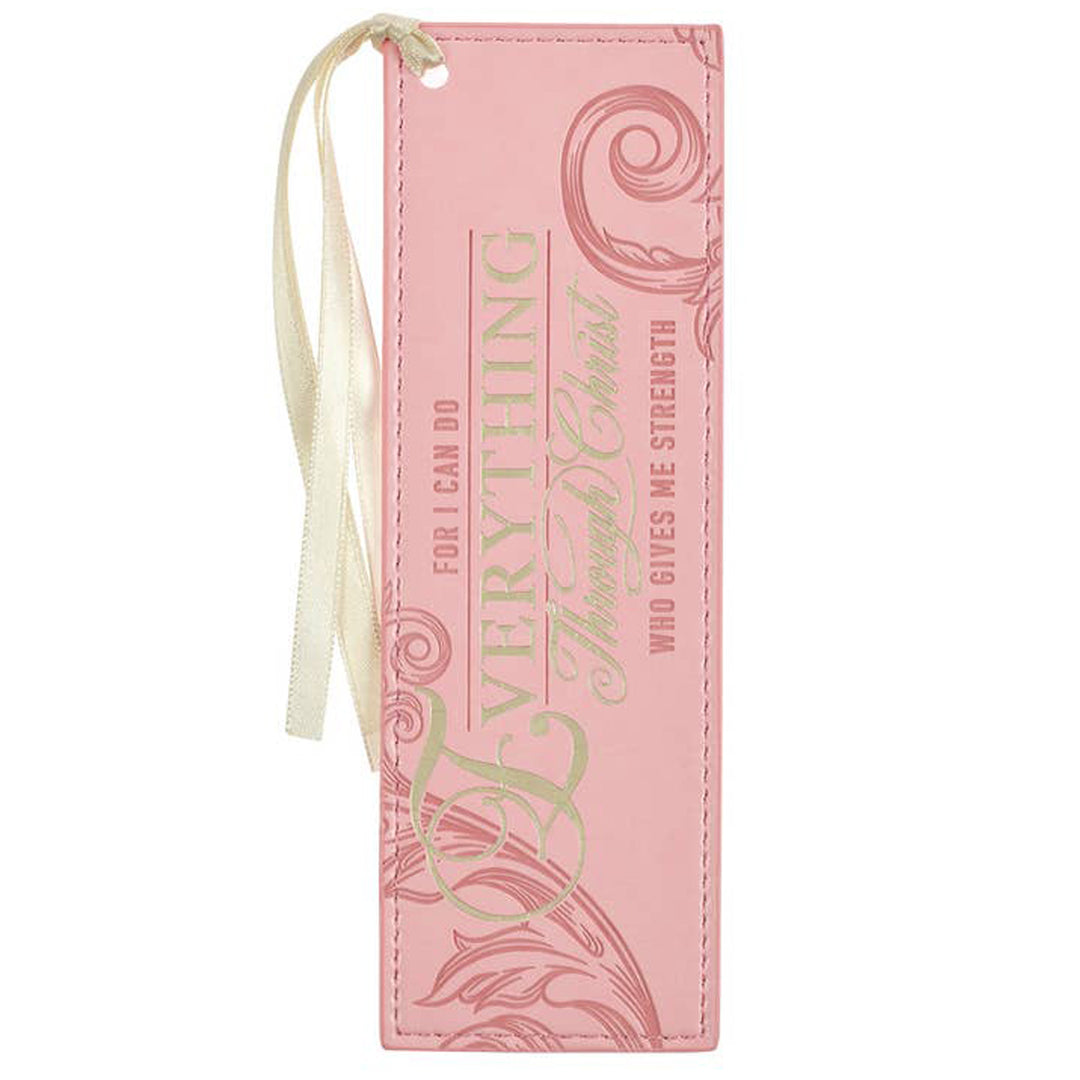 For I can do everything through Christ who gives me strength. Philippians 4:13. Faux Leather Bookmark