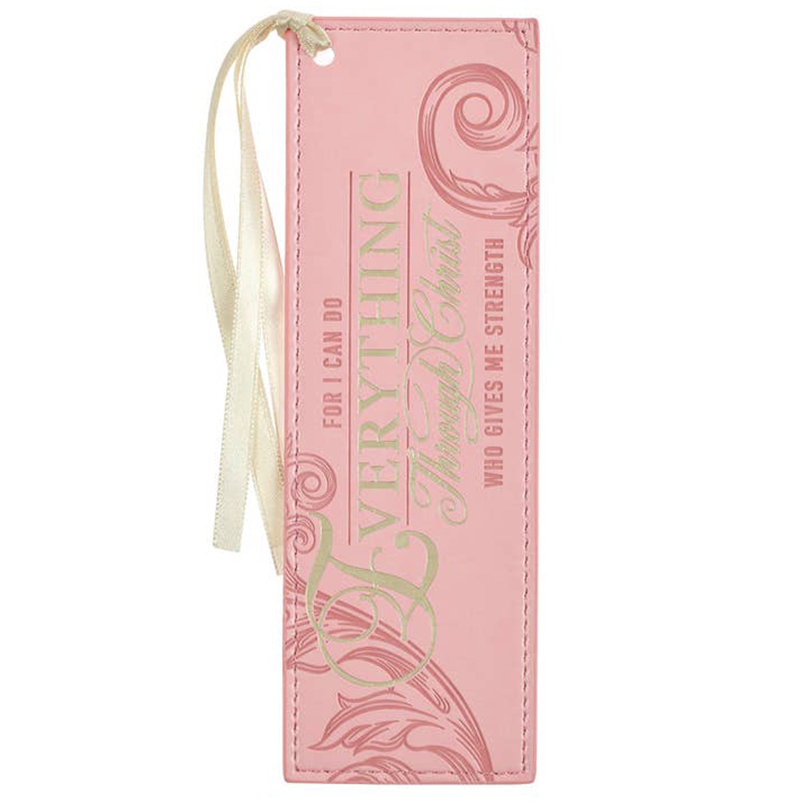 For I can do everything through Christ who gives me strength. Philippians 4:13. Faux Leather Bookmark