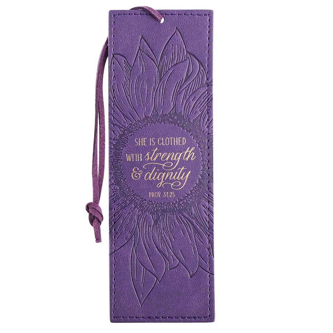 She Is Clothed In Strength &amp; Dignity Purple Faux Leather Bookmark