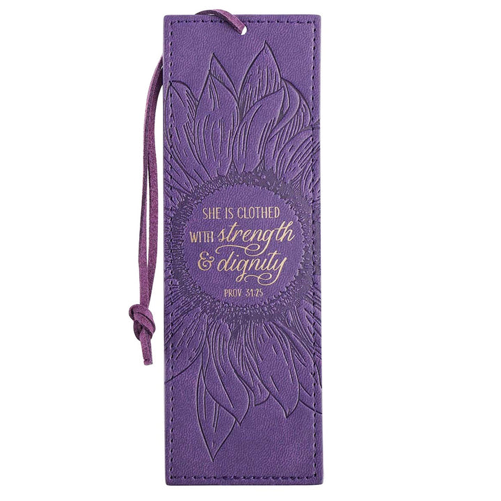 She Is Clothed In Strength &amp; Dignity Purple Faux Leather Bookmark