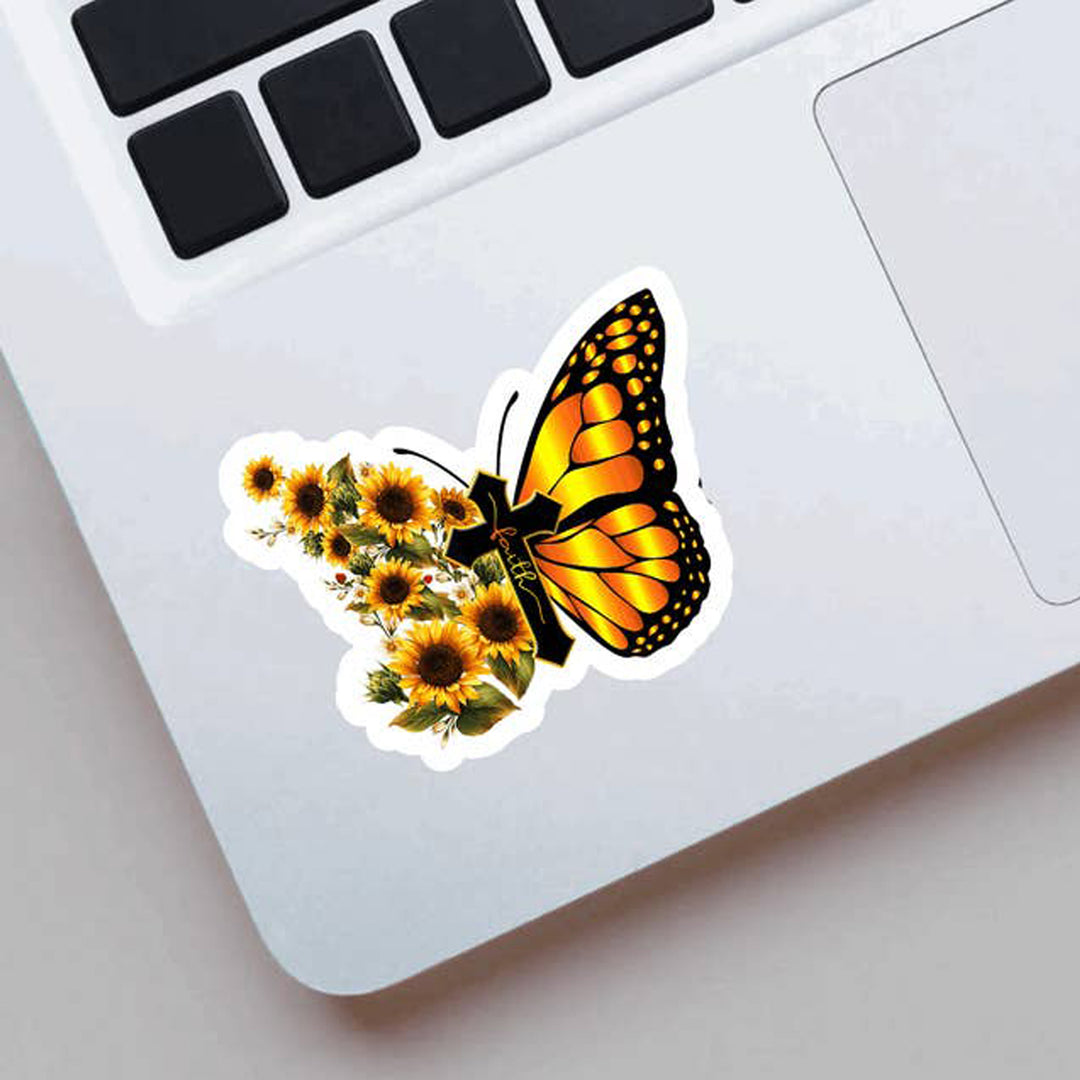 Faith Cross Butterfly Vinyl Sticker Scene
