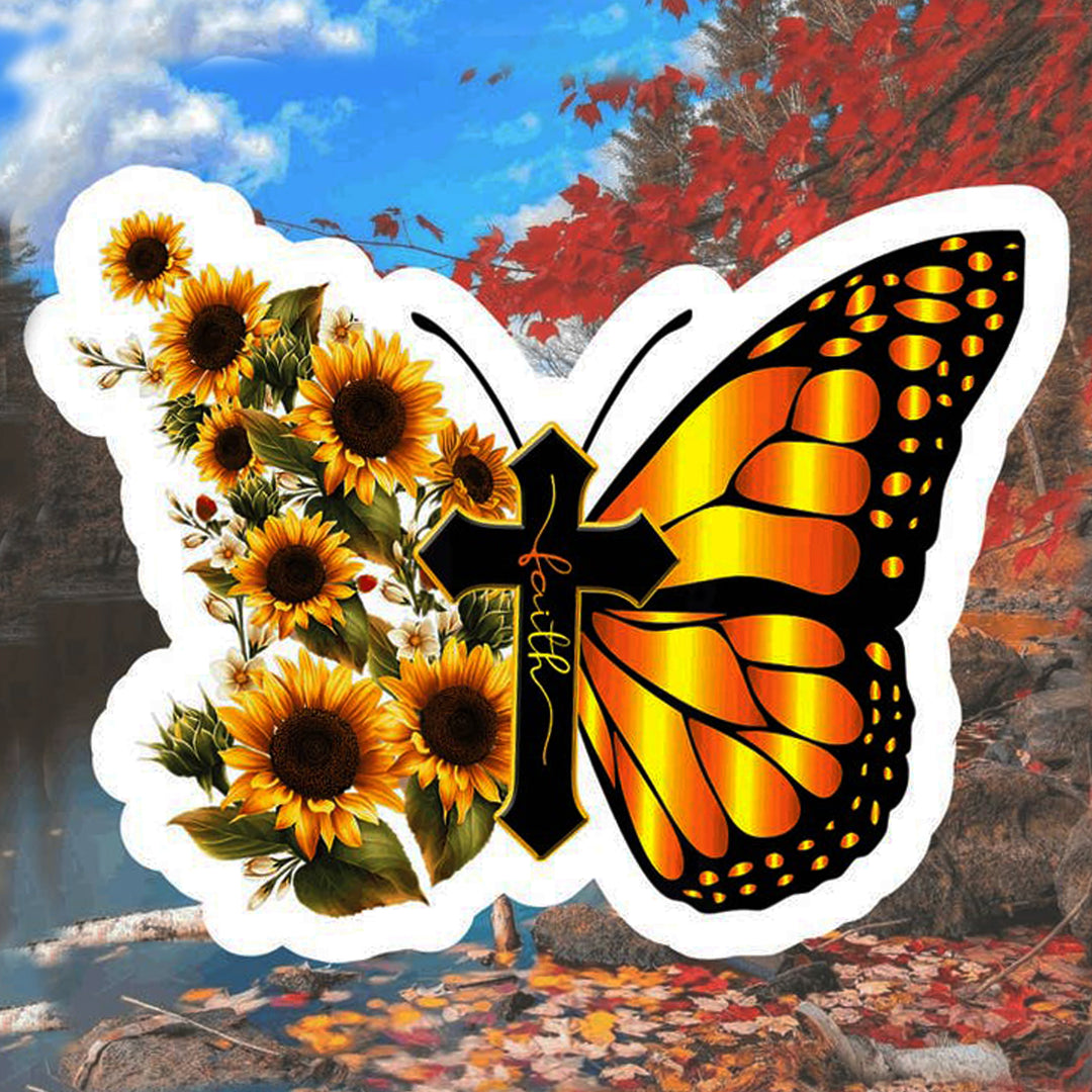 Faith Cross Butterfly Vinyl Sticker Scene