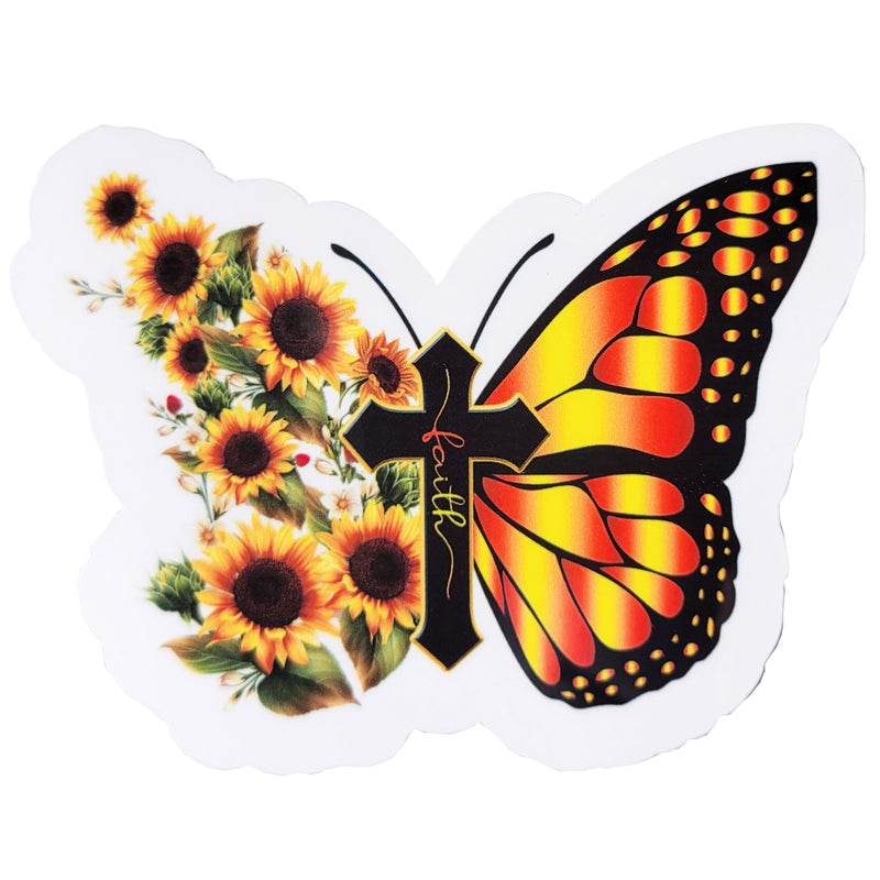 Faith Cross Butterfly Vinyl Sticker