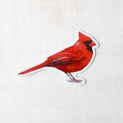 Red Cardinal Bird Watercolor Vinyl Sticker