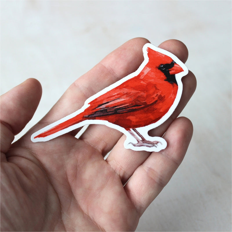 Red Cardinal Bird Watercolor Vinyl Sticker