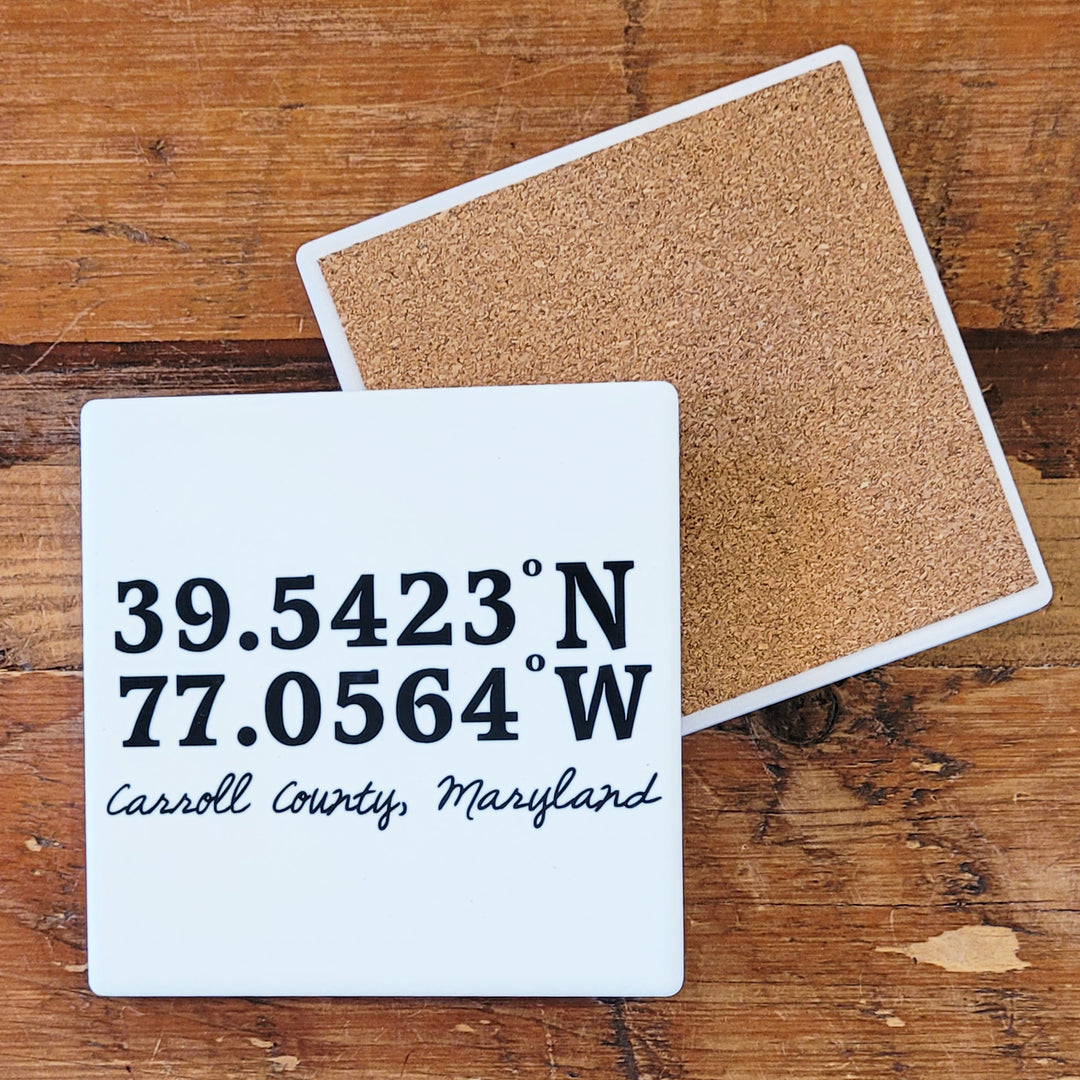 Carroll County Latitude &amp; Longitude Coaster Cork Back