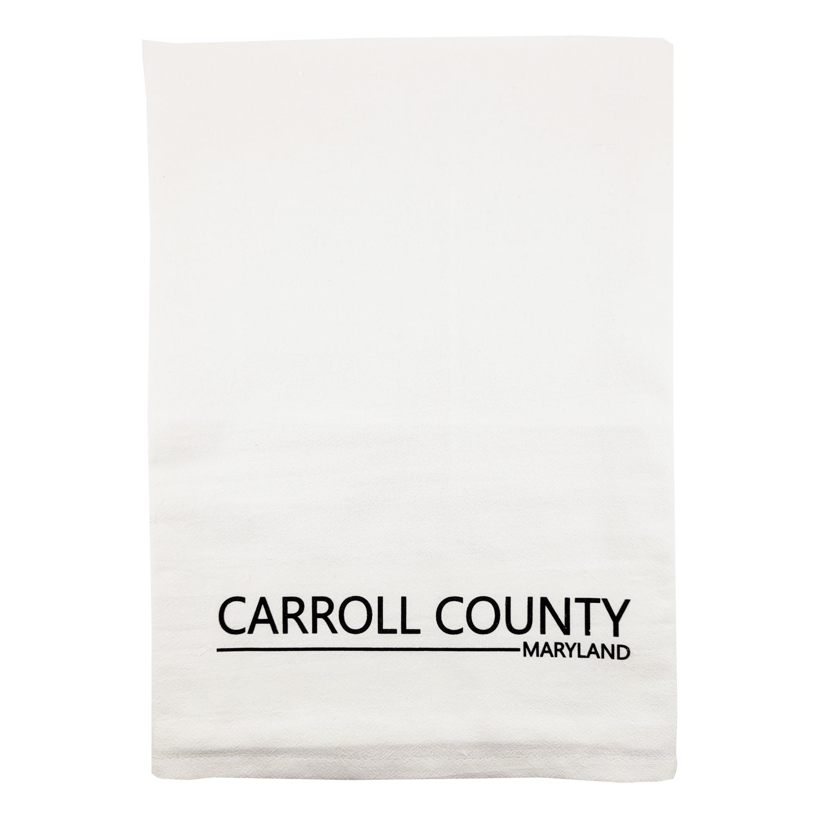 White towel with 'Carroll County, Maryland' printed in black text