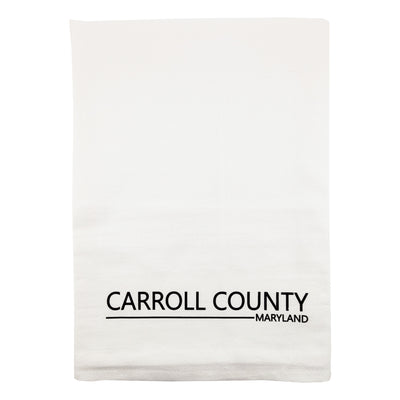White towel with 'Carroll County, Maryland' printed in black text