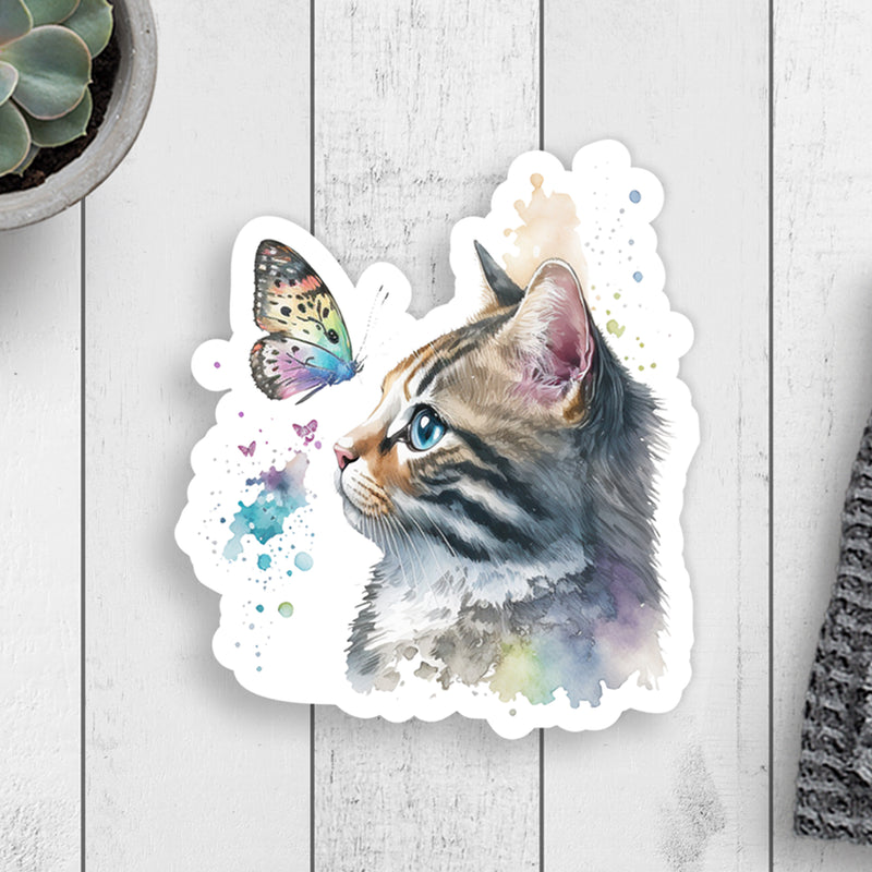 Cat and Butterfly Pastel Vinyl Sticker (scene)