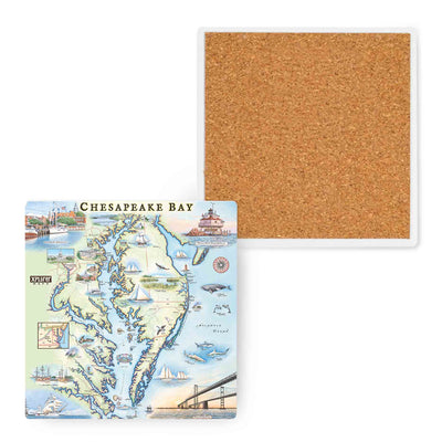 Chesapeake Bay Map Ceramic Coaster (cork back)