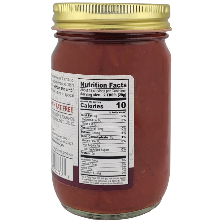 Jar of Chesapeake Bay Salsa with nutrition information