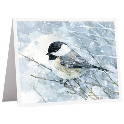 Chickadee In Snow Watercolor Art 5"x7" Notecard