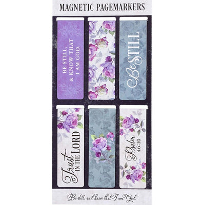 Christian Magnetic Bookmarks Set of 6 - Be Still And Know Purple Roses