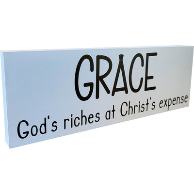 GRACE - God's Riches At Christ's Expense Wood Block - 10"x3.5" - Light Blue