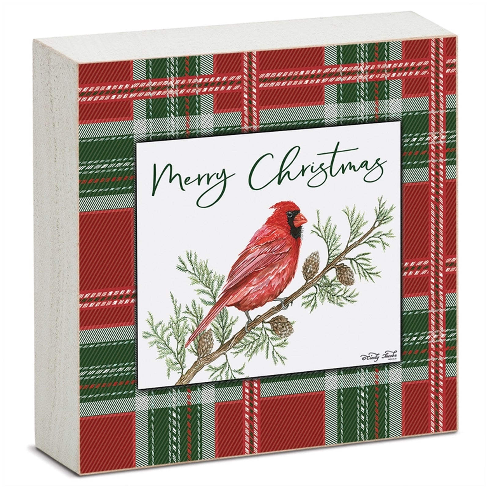 Christmas Cardinal Wood Block Sign