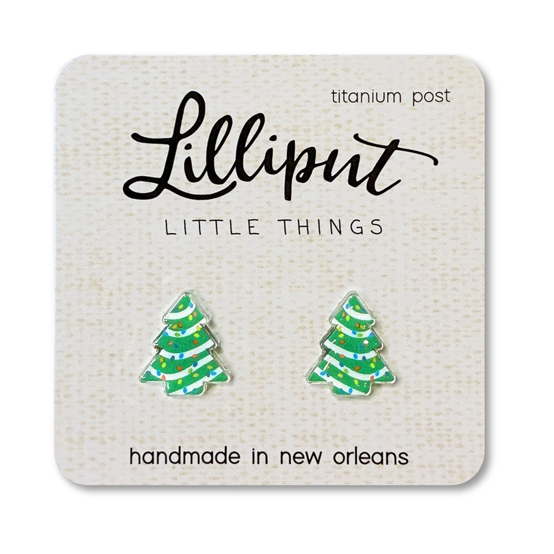 Christmas Treat Green Tree Lilliput Post Earrings