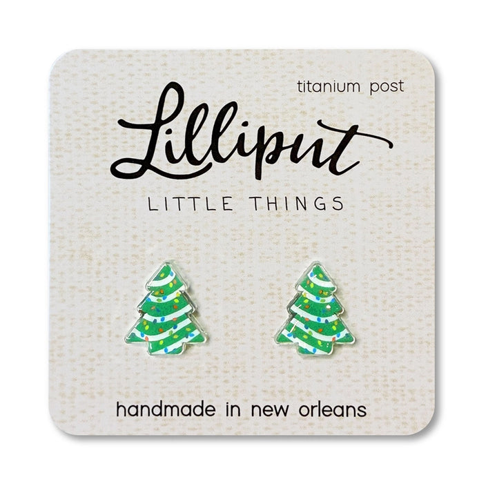 Christmas Treat Green Tree Lilliput Post Earrings