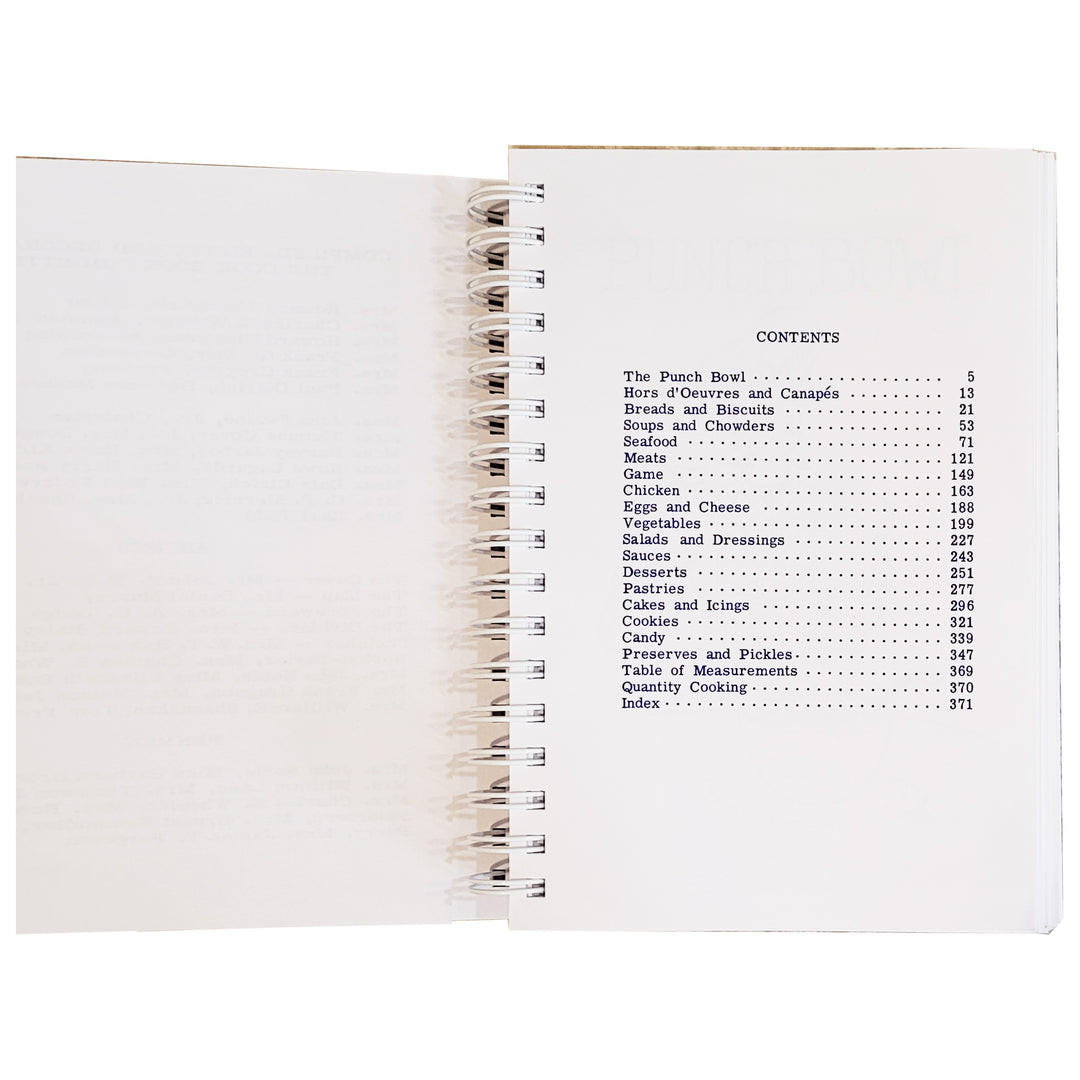 The contents page of the cookbook titled &