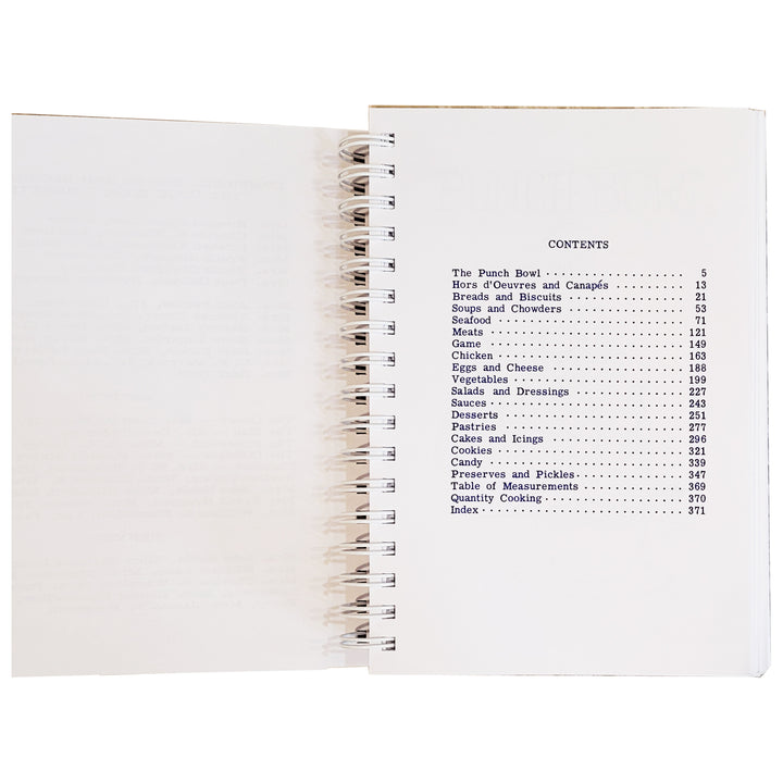 The contents page of the cookbook titled &