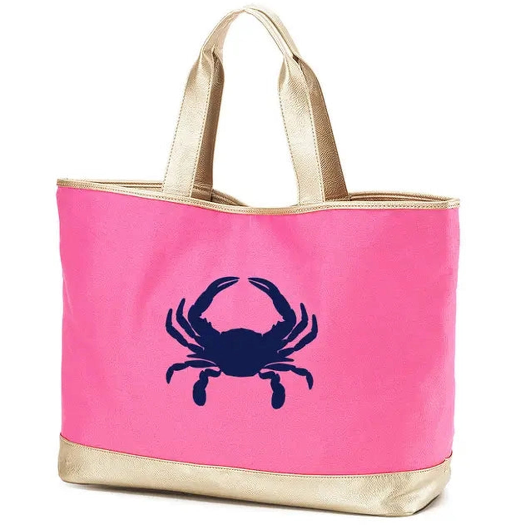 Crab Cabana Tote Bag Hot Pink Gold Trim
