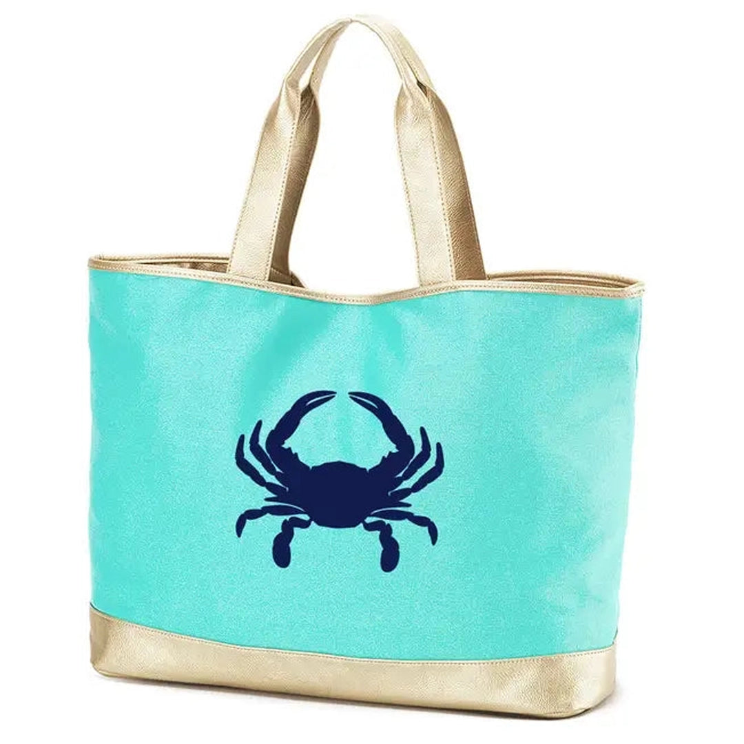 Crab Cabana Tote Bag Mint Green Gold Trim | The Maryland Store
