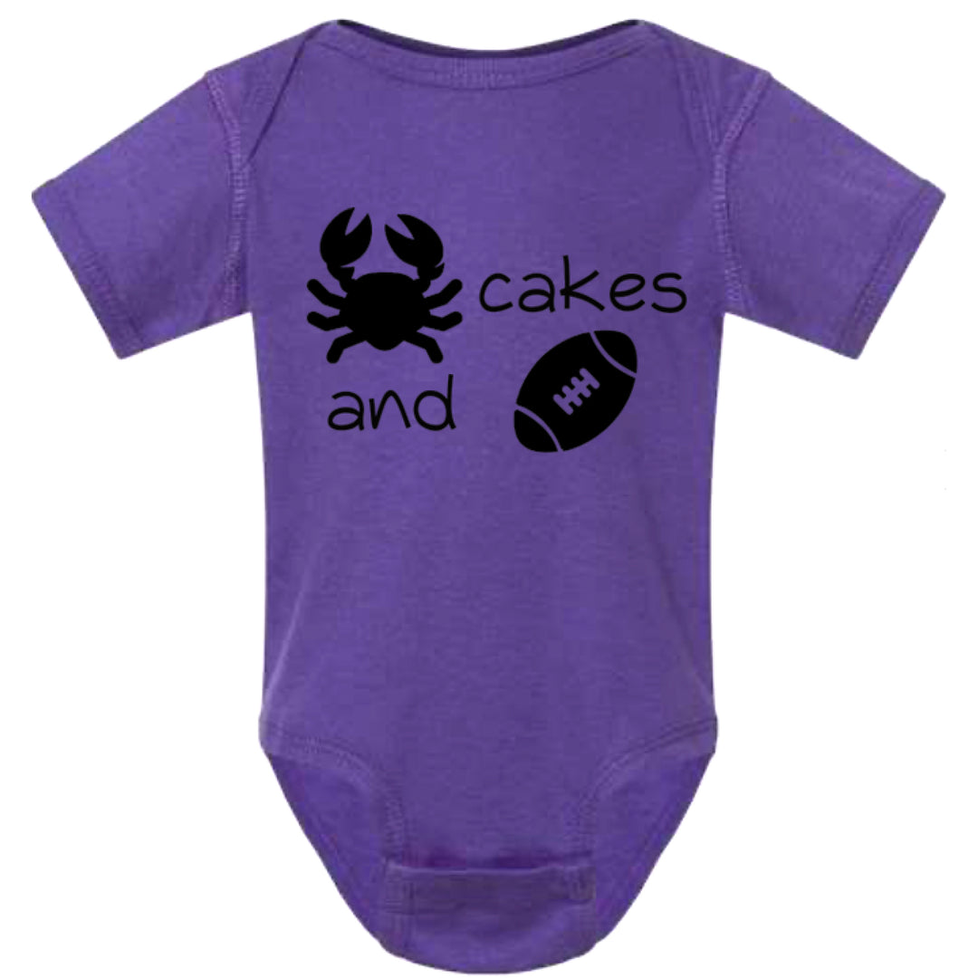 Crab Cakes and Football Purple Onesie