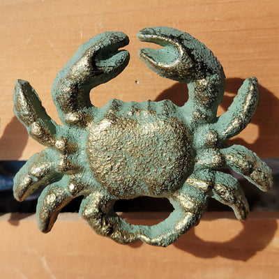 Crab Cast Iron Drawer Pull - Green with gold highlights