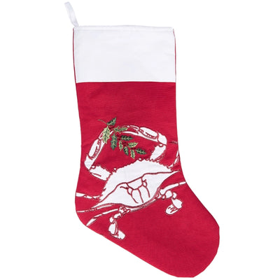 Crab Coastal Holiday Christmas Red Stocking