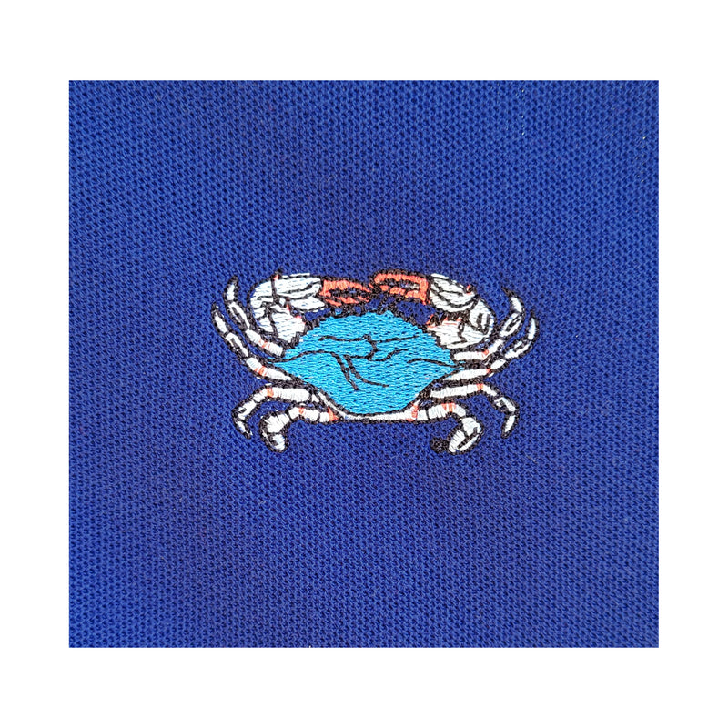 Blue Crab Embroidered Polo Shirt Closeup