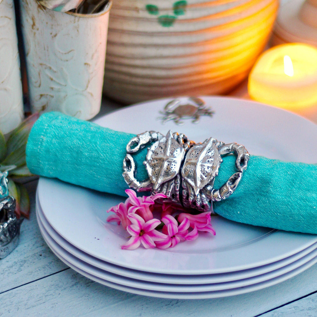 Crab Napkin Rings Set of 4 Sand-Cast Aluminum