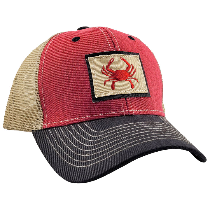 crab patch baseball hat red color with mesh back