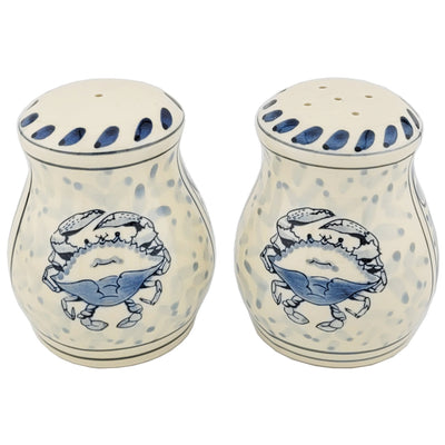 crab pottery salt and pepper shakers set