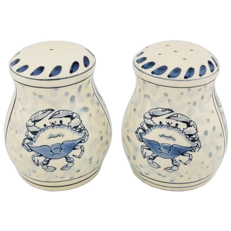 crab pottery salt and pepper shakers set