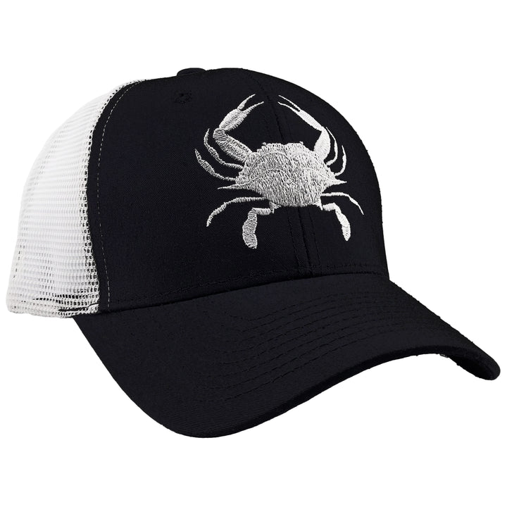 crab silhouette mesh back baseball hat in black color 