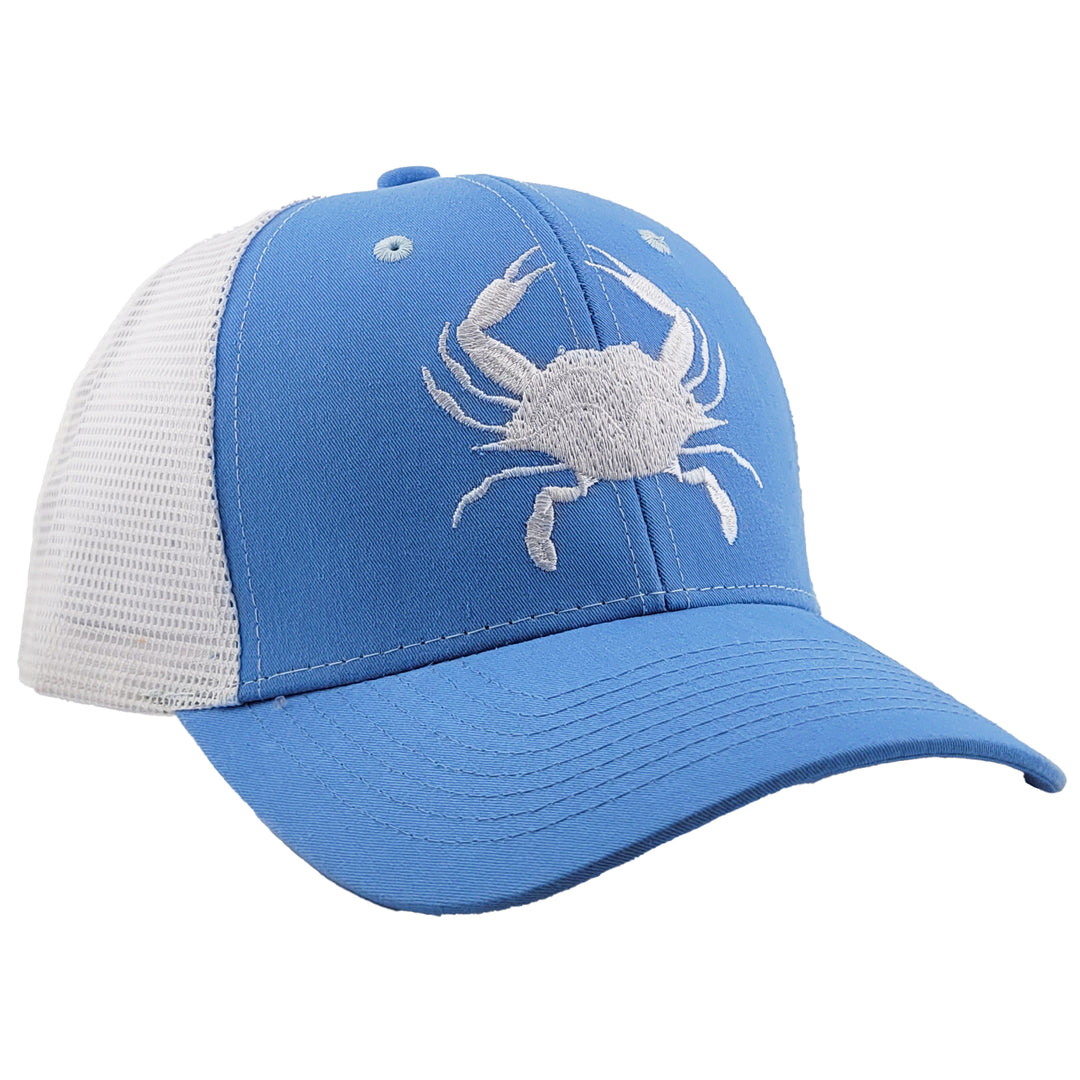 crab silhouette mesh back baseball hat in blue color 