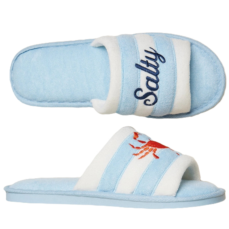 Salty Crab Embroidered Terry Slippers Blue