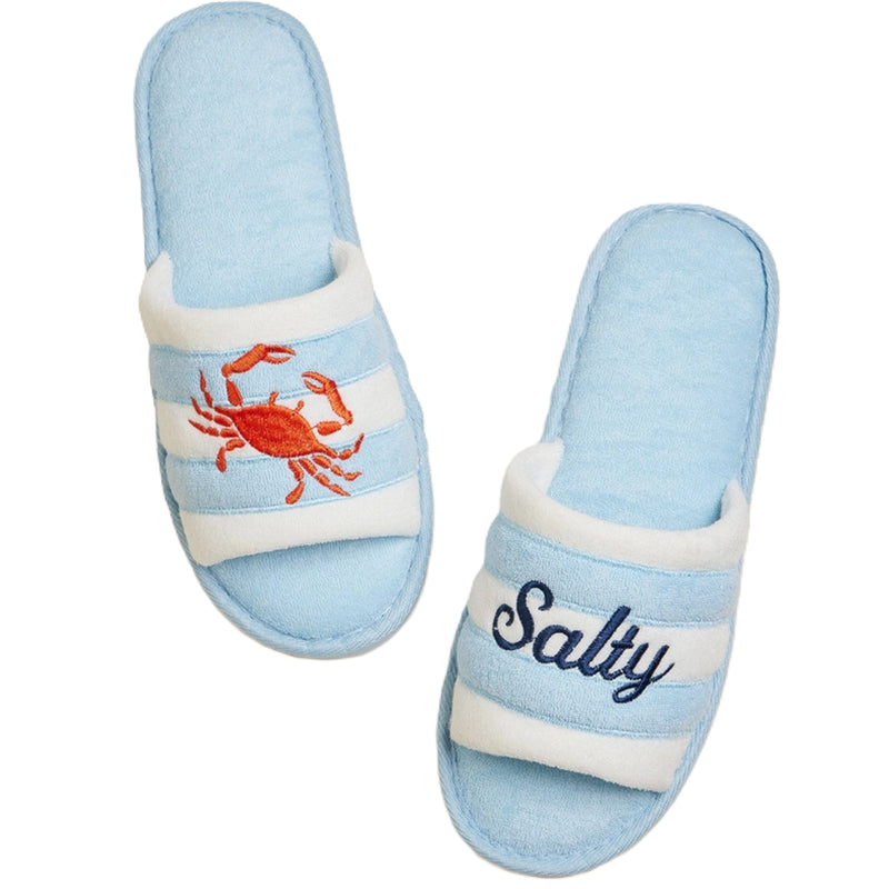 Salty Crab Embroidered Terry Slippers Blue