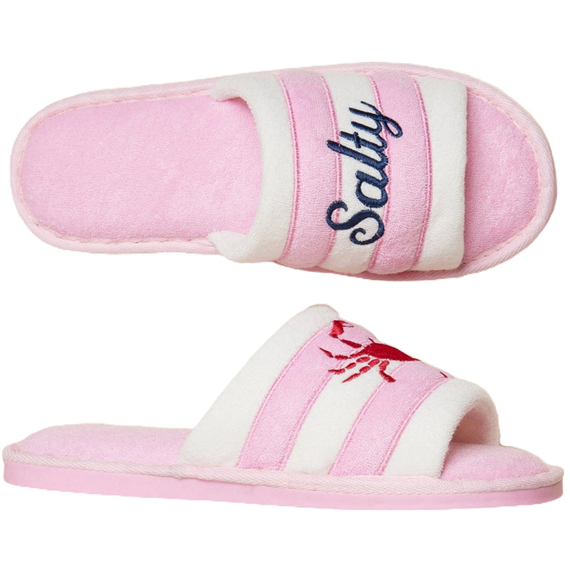 Salty Crab Embroidered Terry Slippers Pink