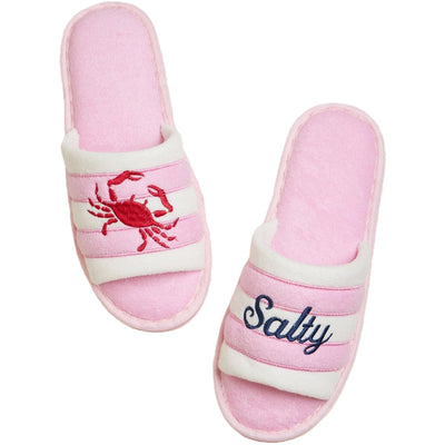 Salty Crab Embroidered Terry Slippers Pink