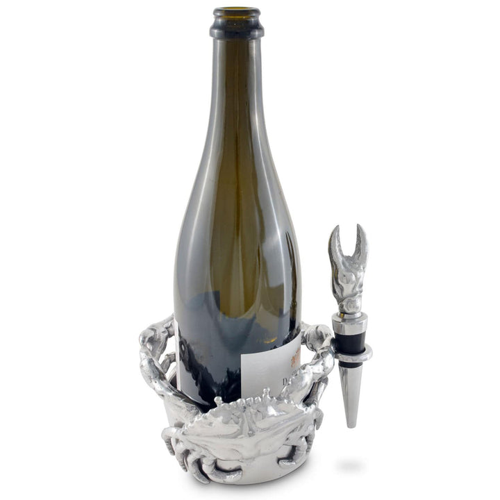 Crab Wine Caddy and Stopper Set Sand-Cast Aluminum