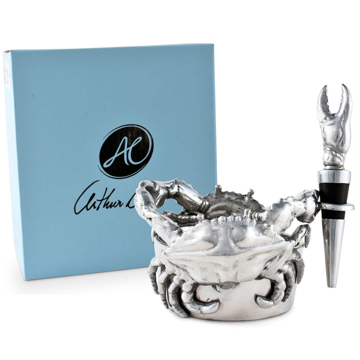 Crab Wine Caddy and Stopper Set Sand-Cast Aluminum