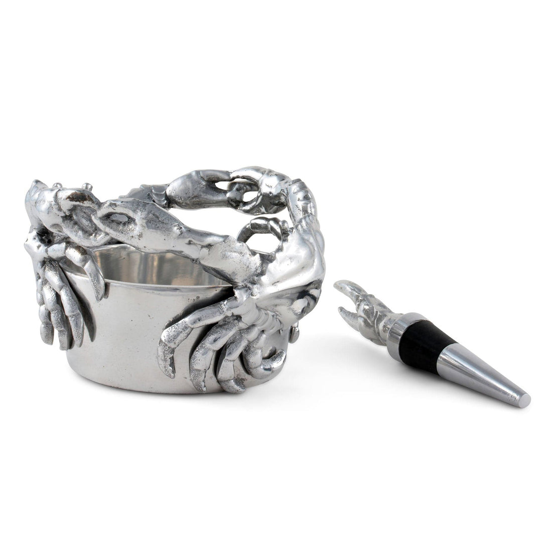 Crab Wine Caddy and Stopper Set Sand-Cast Aluminum