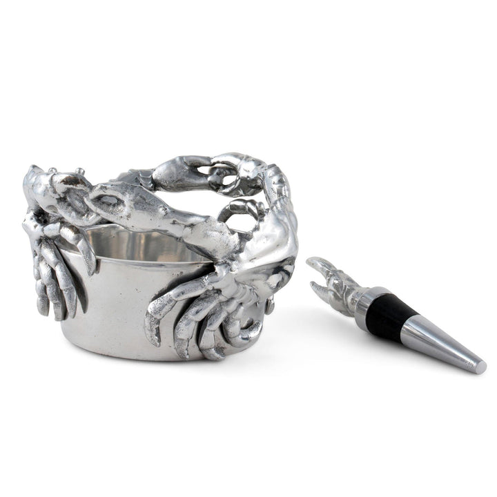 Crab Wine Caddy and Stopper Set Sand-Cast Aluminum