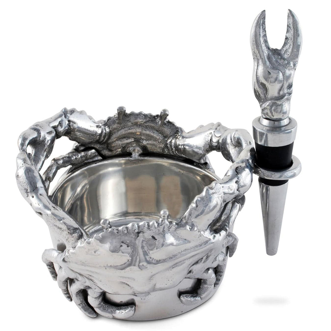 Crab Wine Caddy and Stopper Set Sand-Cast Aluminum