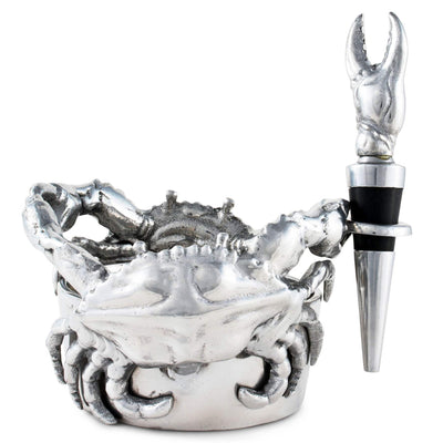 Crab Wine Caddy and Stopper Set Sand-Cast Aluminum