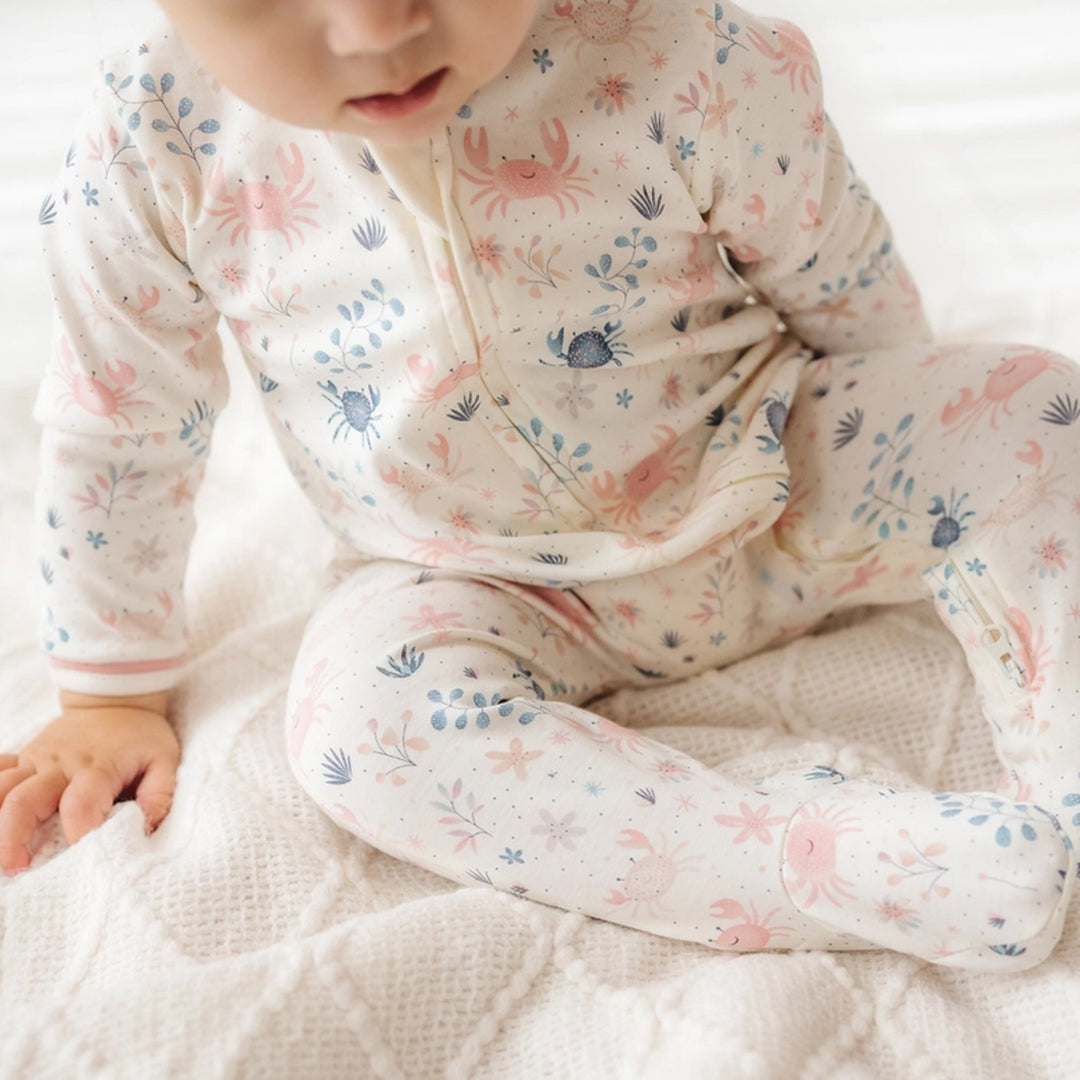 Crabby Cove Zip Footie Dusty Rose